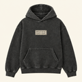 Charcoal hoodie with boutique kaotique on it 