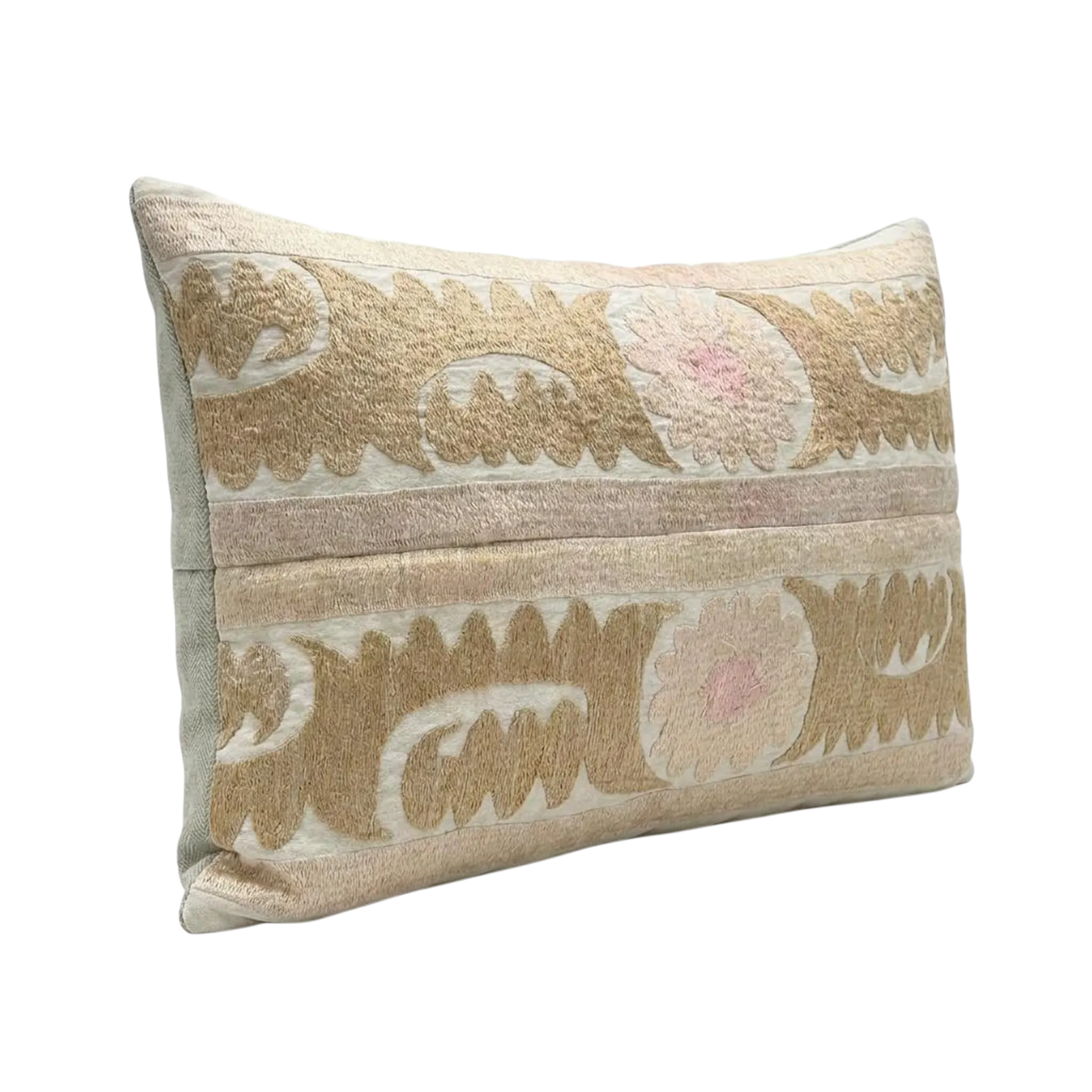 Decorative pillow with intricate patterns on a white background