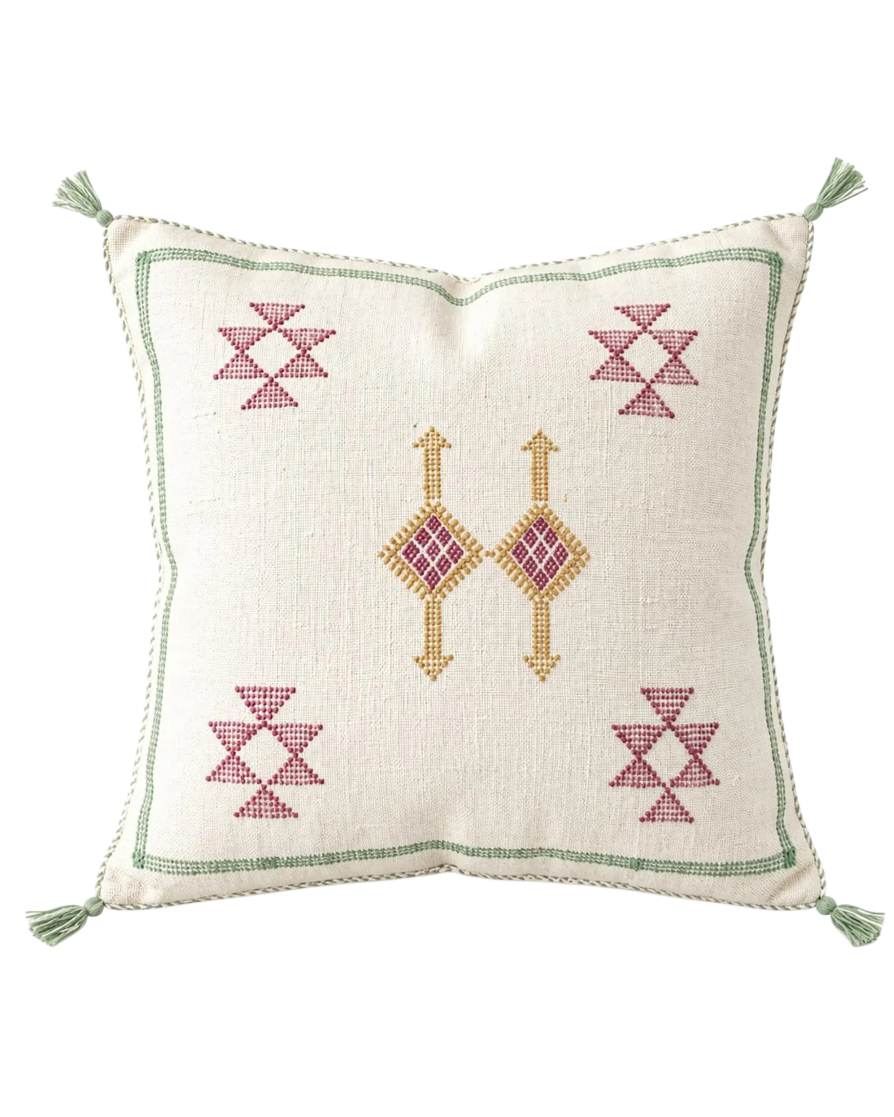 Decorative pillow with geometric patterns on a white background