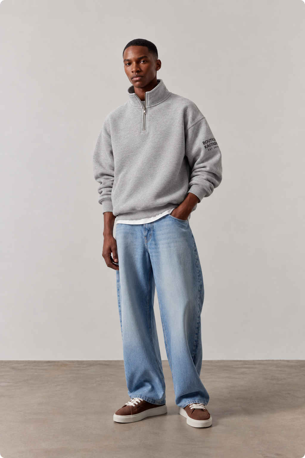 Everyday BoKa Classic Organic Cotton Quarter-Zip Jumper – Heather Grey