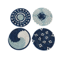 Blue and White Handwoven Sisal & Sweetgrass Coasters Set of 4 