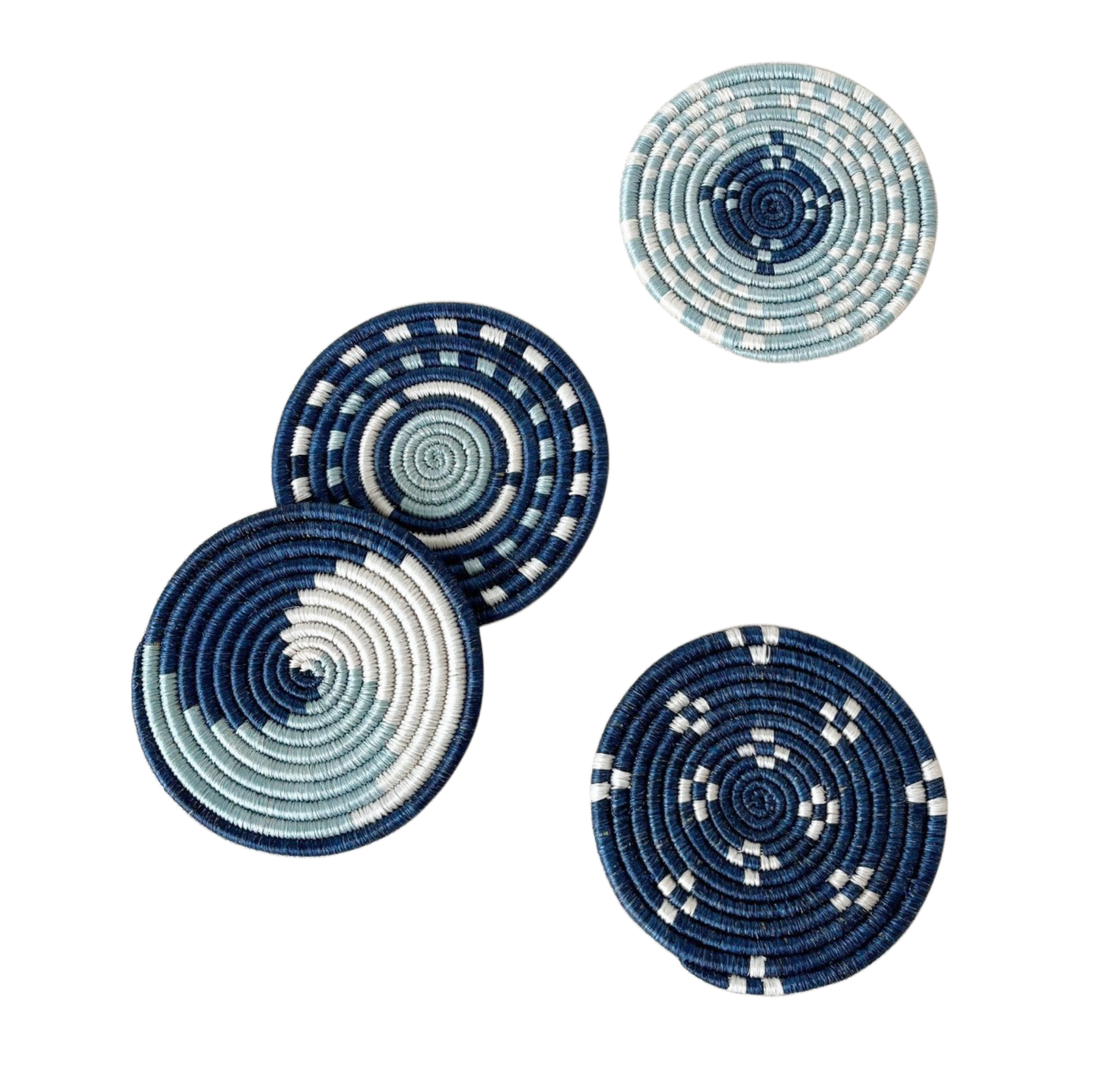 Blue and White Handwoven Sisal & Sweetgrass Coasters Set of 4 