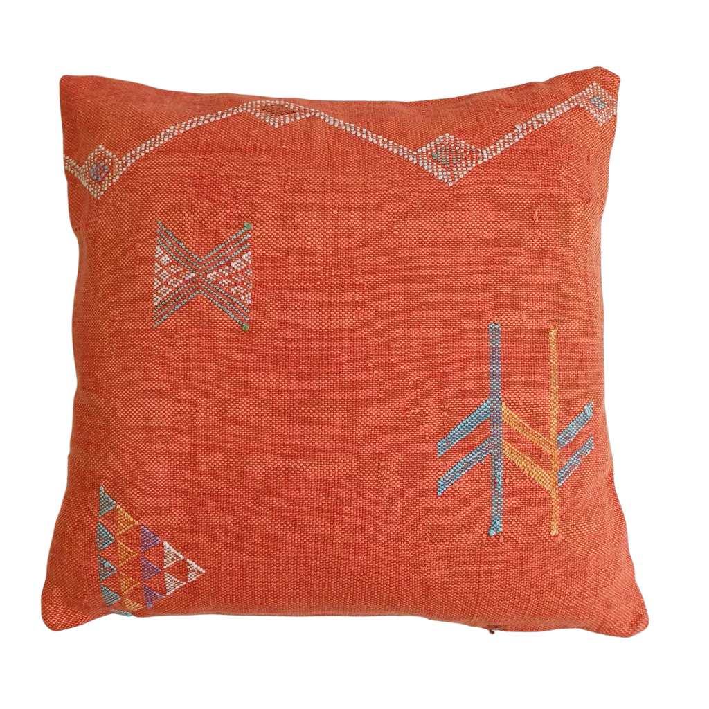 Terracotta Moroccan Sabra Cushion Cover | Handwoven Cactus Silk Berber Throw Pillow | 20×20