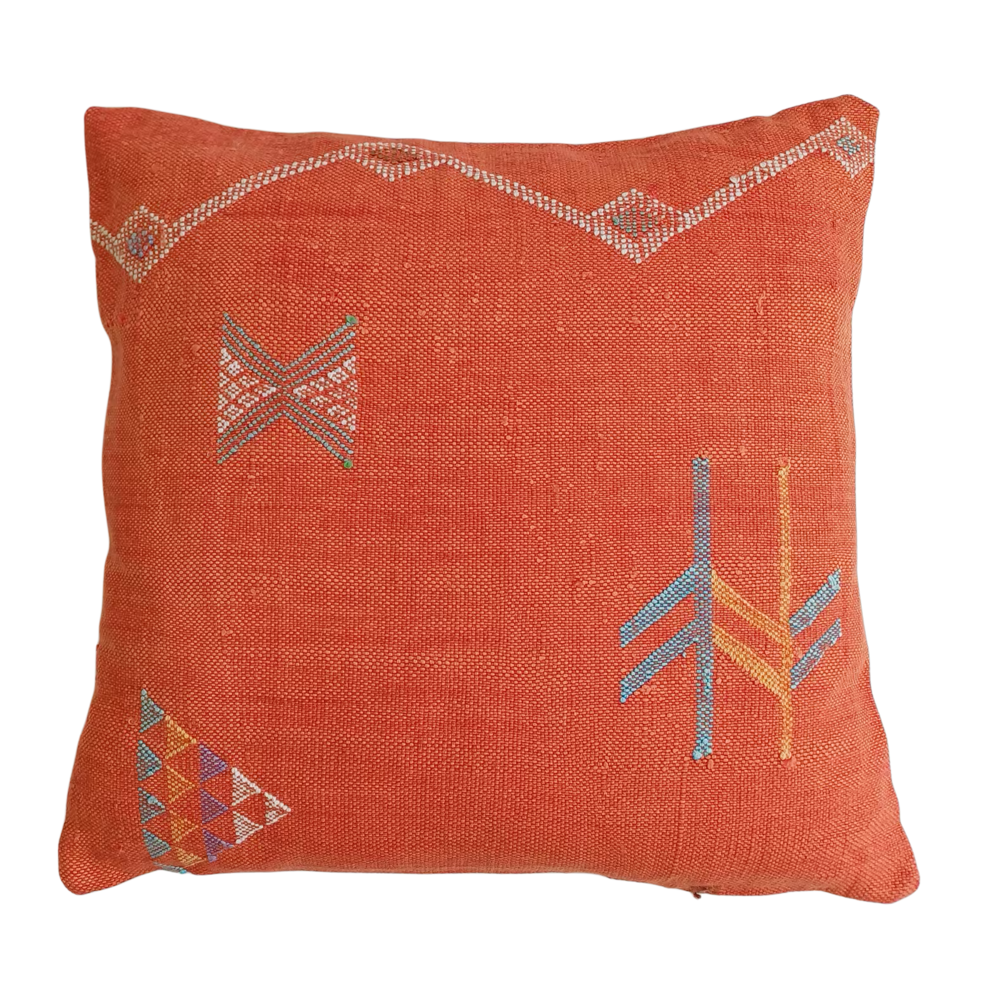 Terracotta Moroccan Sabra Cushion Cover | Handwoven Cactus Silk Berber Throw Pillow | 20×20