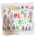 Handembroidered Cotton Canvas Cushion Cover — Folk Village Scene | Egypt