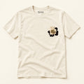 White t-shirt with a black and gold graphic design on a white background. Whitet-shirt with floral design and 'Boutique Kaotique' text on a white background. Floral Mind Map affirmation tee — white organic cotton t-shirt with floral illustration, unisex fit, mental health charity