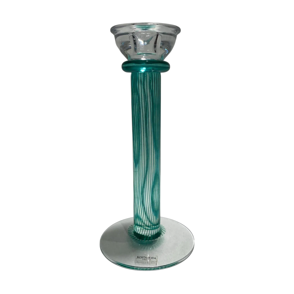 Set of 5 signed Kosta Boda Filippa candlesticks by Kjell Engman. Discontinued. Blue, teal, orange, yellow & purple. Excellent condition. The Home Edit by BoKa.