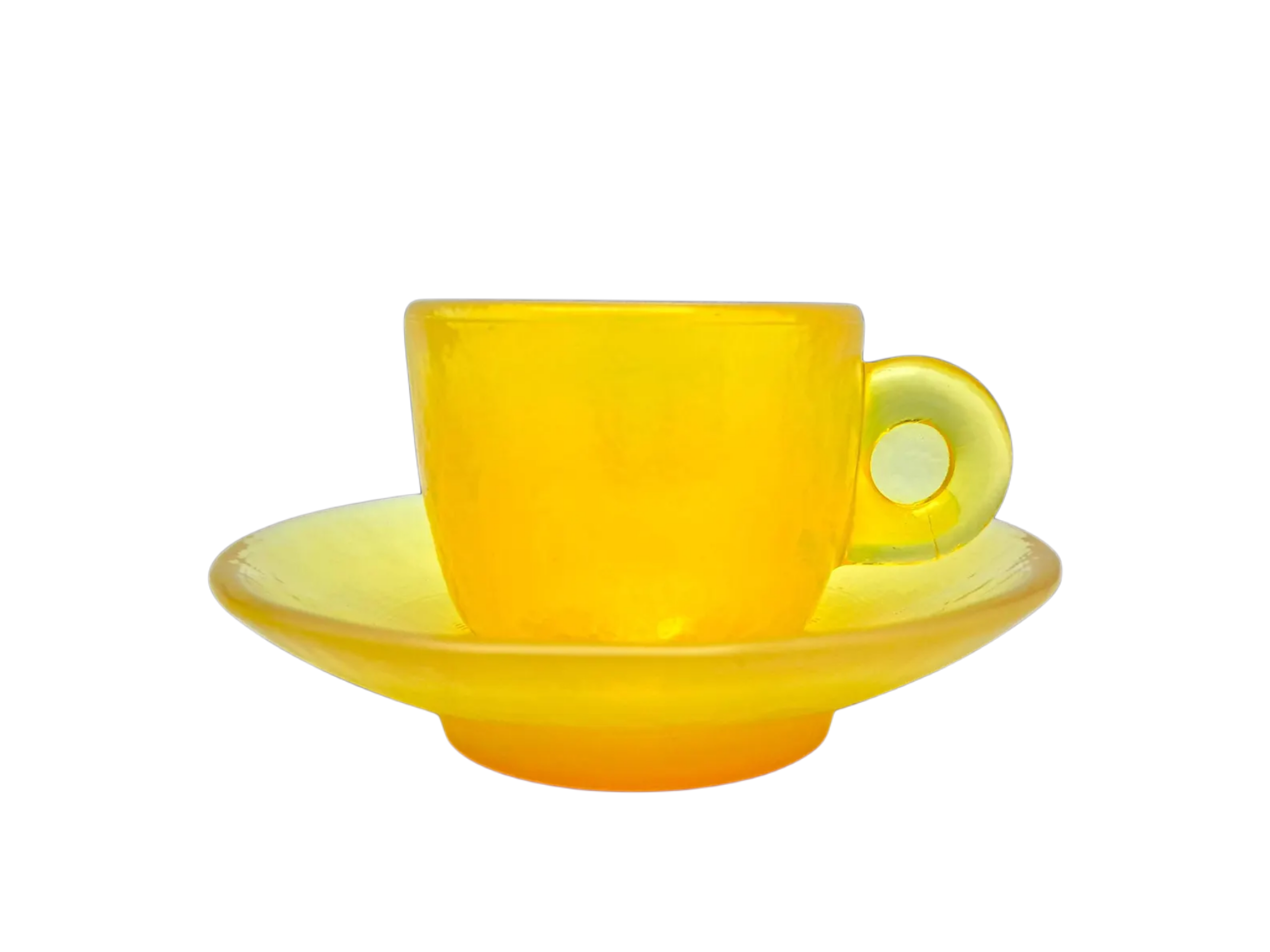 Vintage Murano Glass Coffee Set | Yalos | Opal Yellow Iridescent | 6 Cups, Saucers & Milk Jug | 1990s