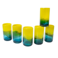 Recycled Glass Tumblers | Lemon & Aqua Hand-Blown | Mexican Artisan Glassware | Set of 6
