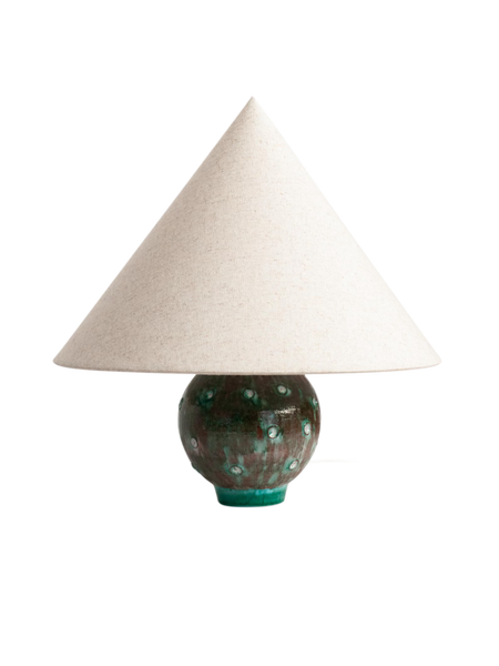 Vintage Studio Ceramic Lamp Base | 1970s Sgraffito Brown & Emerald Glaze | Wabi-Sabi Brutalist Decor