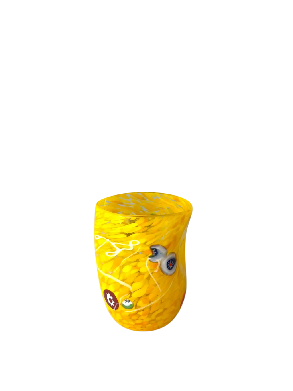 Yellow Murano Glass Tumblers | Set of 6 | Hand-Blown Amber & Millefiori Murrine | Made in Venice