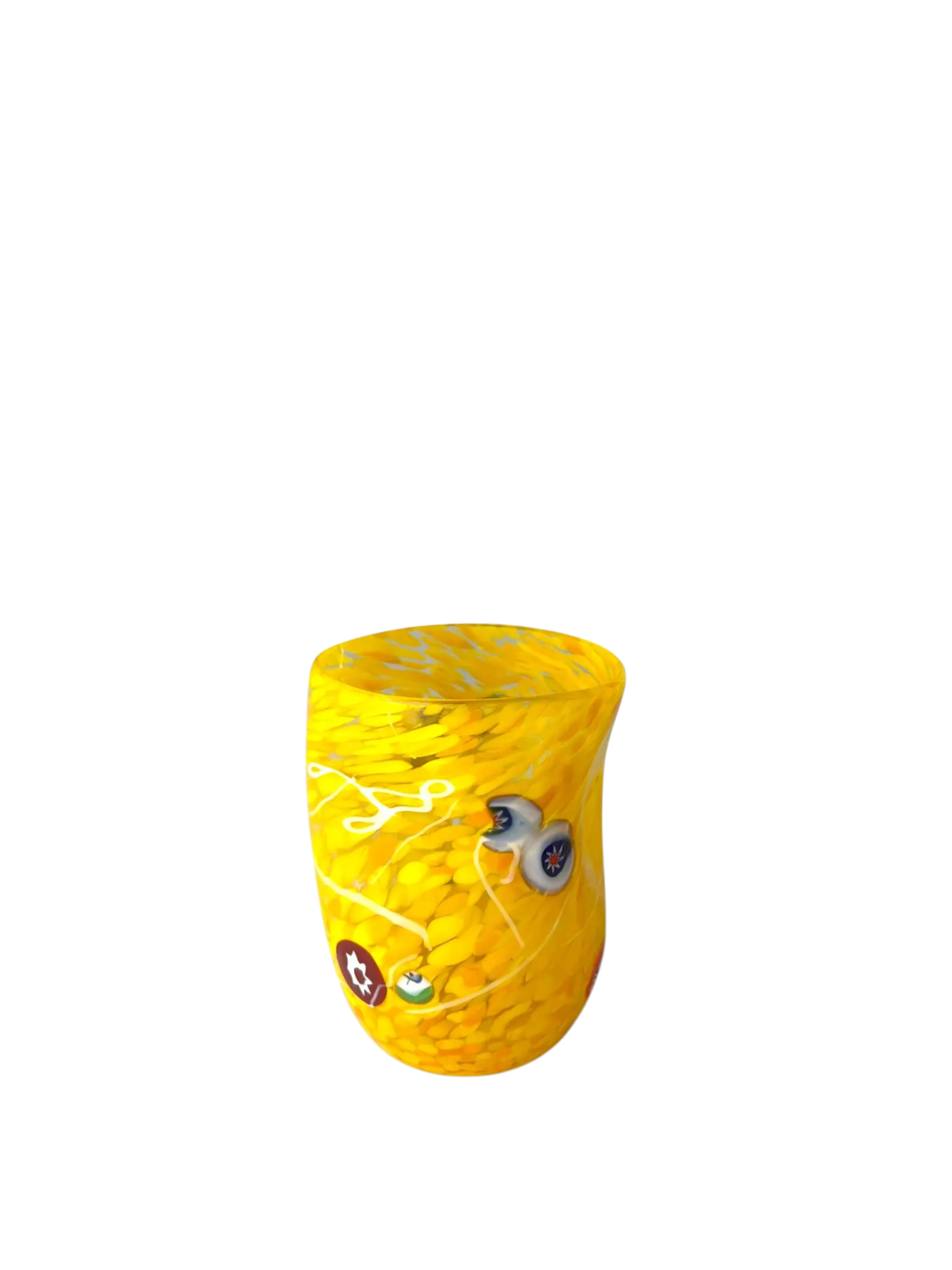 Yellow Murano Glass Tumblers | Set of 6 | Hand-Blown Amber & Millefiori Murrine | Made in Venice