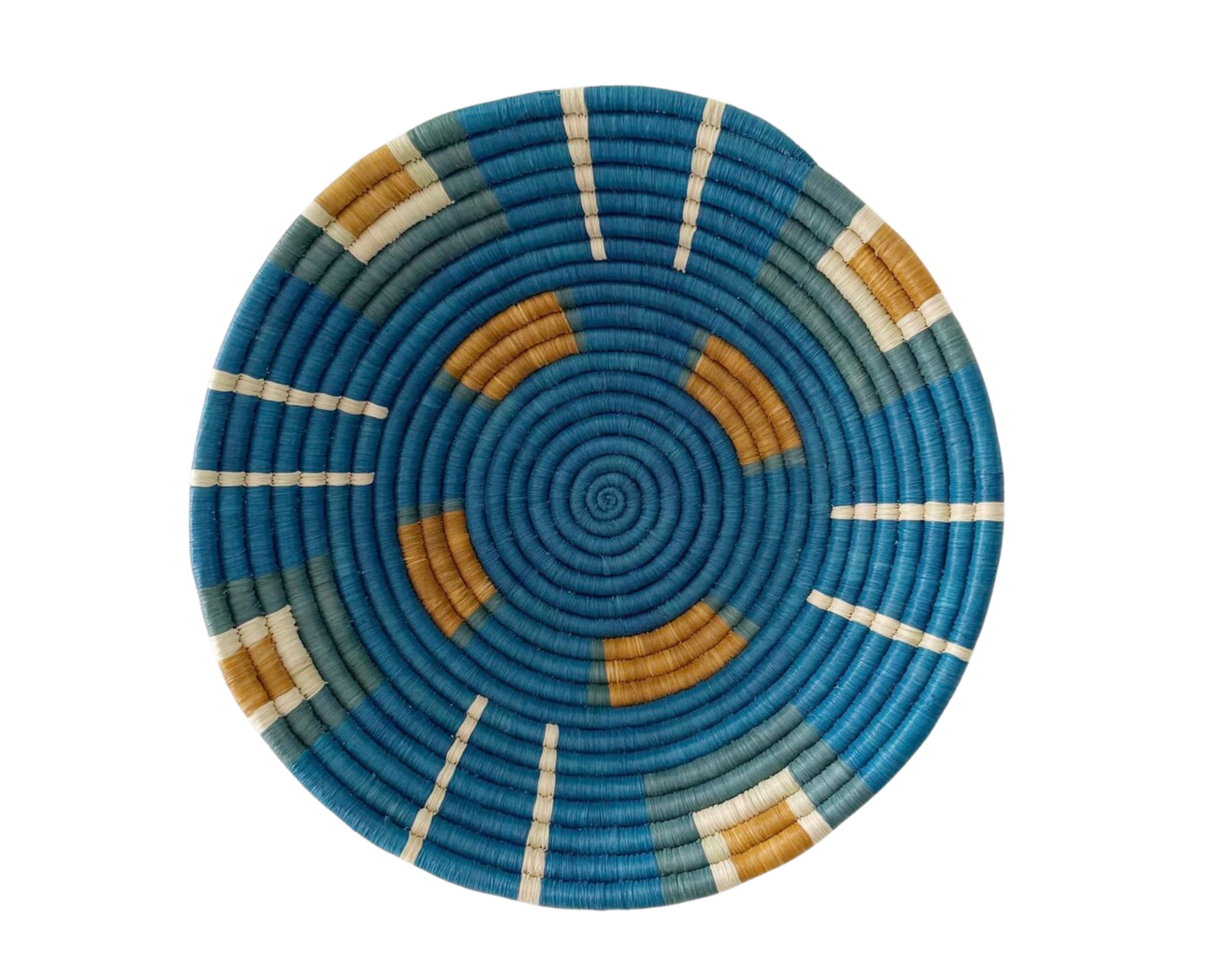 Handwoven Turtle's Back sweetgrass and raffia basket 12 inches, geometric woven pattern made by artisans in Gitarama Rwanda, dual use table bowl and wall art, Boutique Kaotique Home Edit