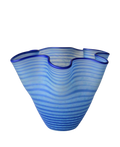 Vintage 1990s Kosta Boda Carmen vase model 49941 by Ulrica Hydman-Vallien, hand-blown Swedish art glass in blue and white with scalloped handkerchief form, Boutique Kaotique Home Edit