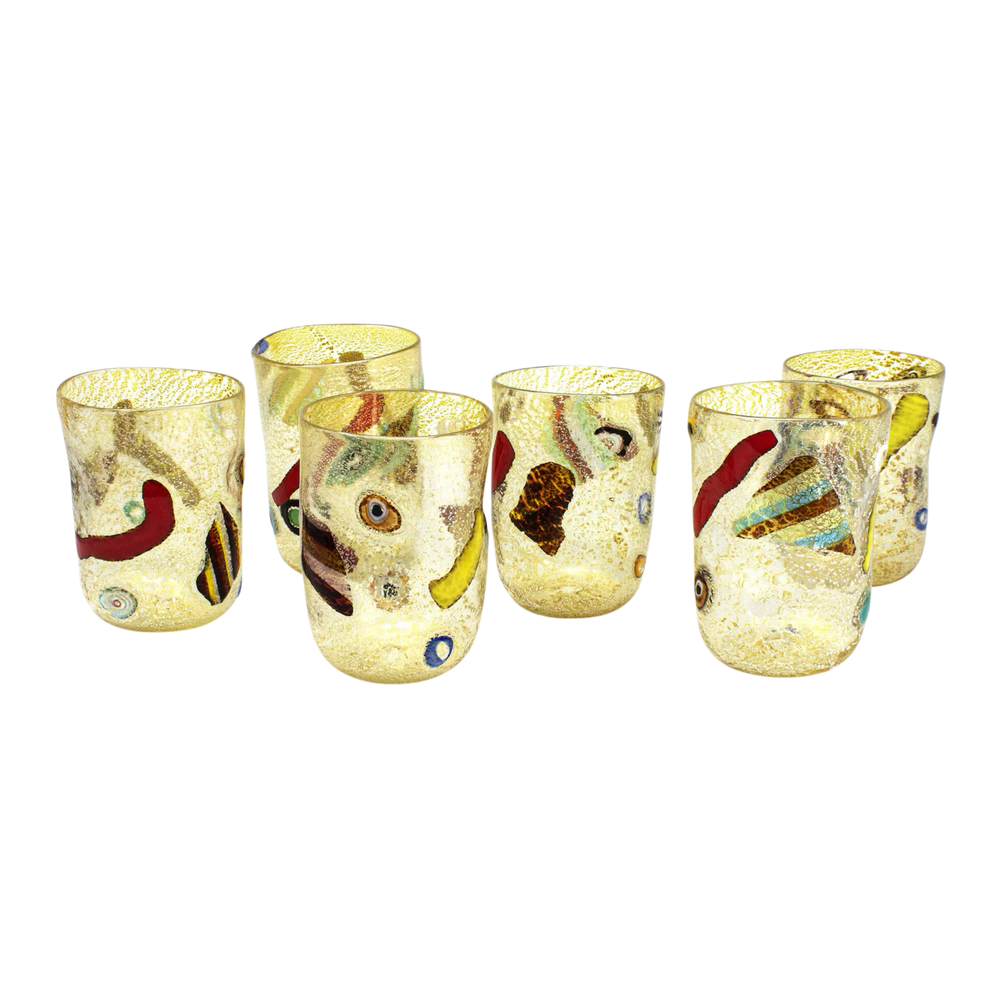 Murano Glass Tumblers Set of 6 Silver Leaf Topaz Amber Venice 