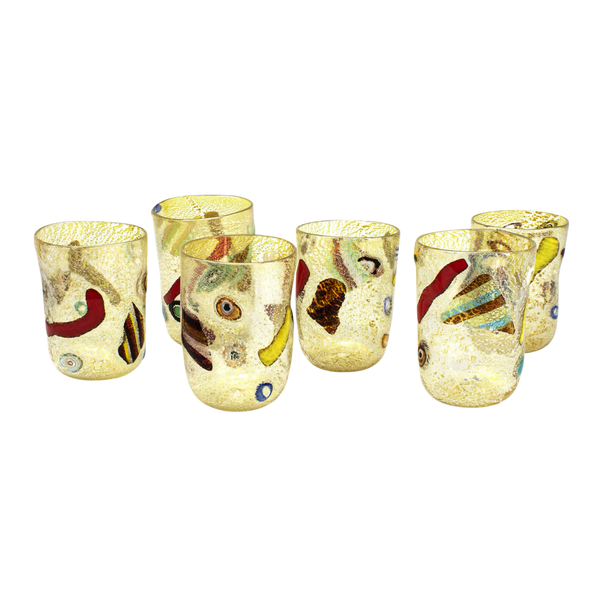 Murano Glass Tumblers Set of 6 Silver Leaf Topaz Amber Venice 