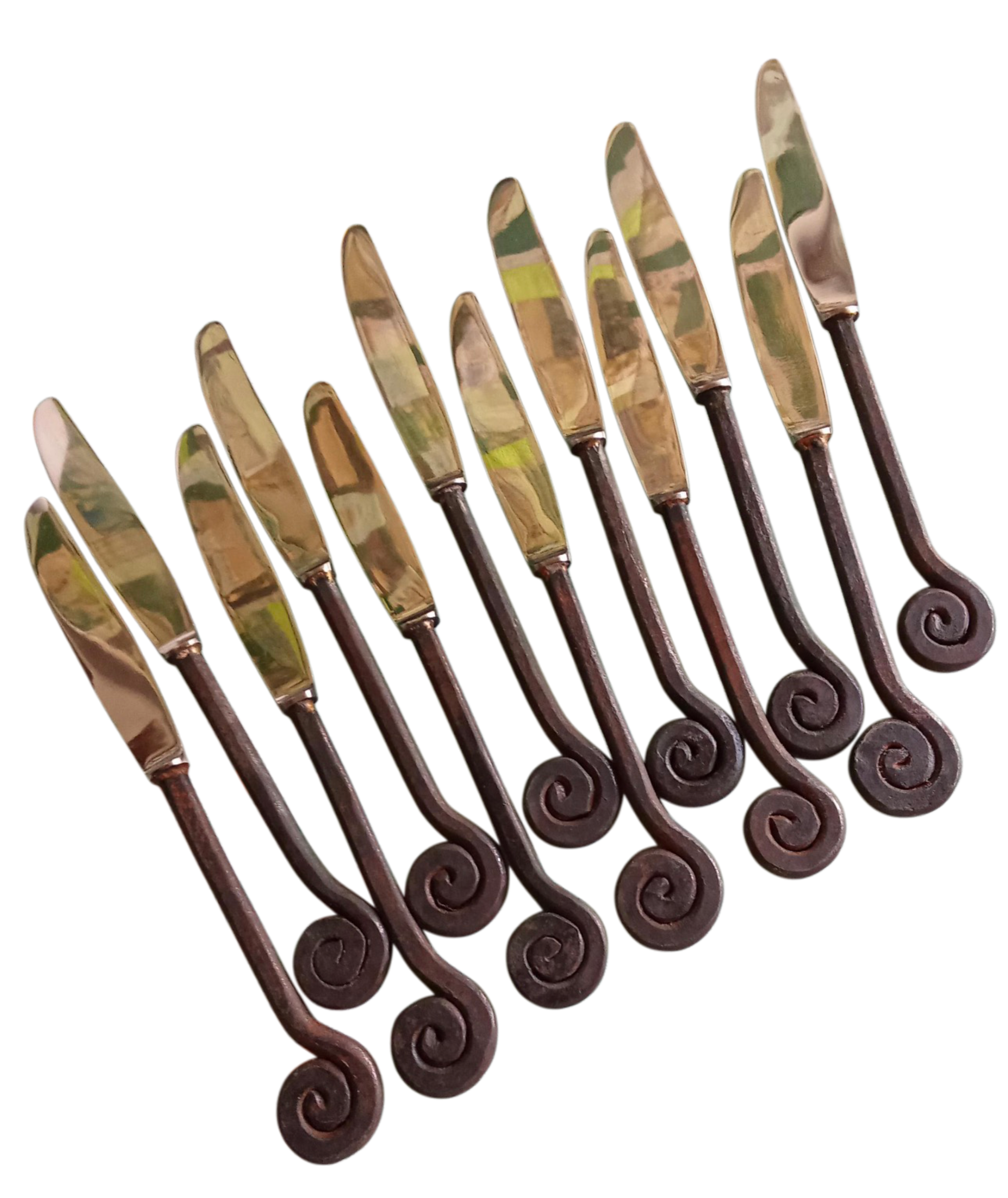 Set of decorative knives with camouflage handles on a white background