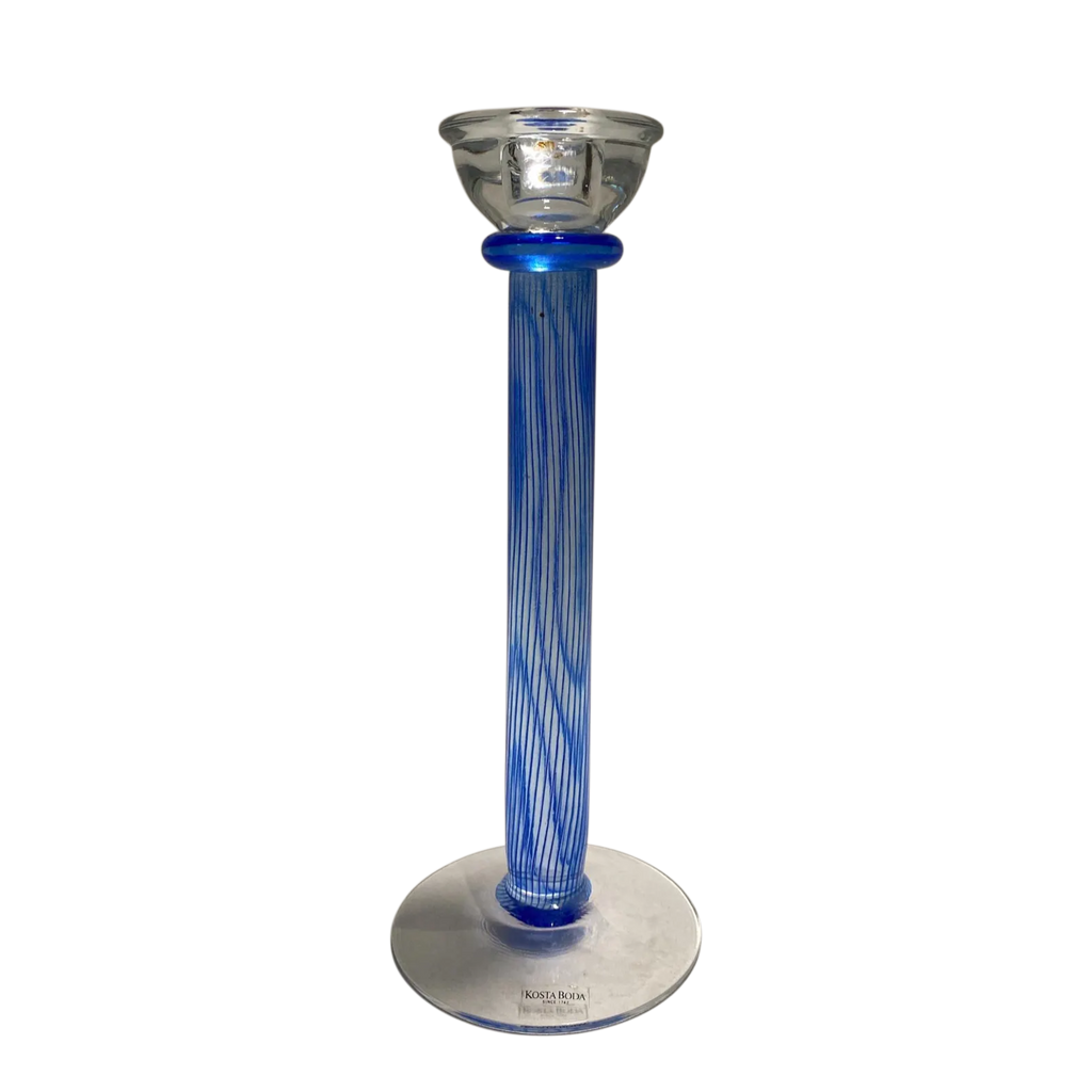 Set of 5 signed Kosta Boda Filippa candlesticks by Kjell Engman. Discontinued. Blue, teal, orange, yellow & purple. Excellent condition. The Home Edit by BoKa.