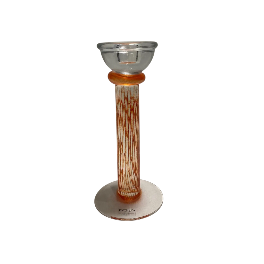 Set of 5 signed Kosta Boda Filippa candlesticks by Kjell Engman. Discontinued. Blue, teal, orange, yellow & purple. Excellent condition. The Home Edit by BoKa.