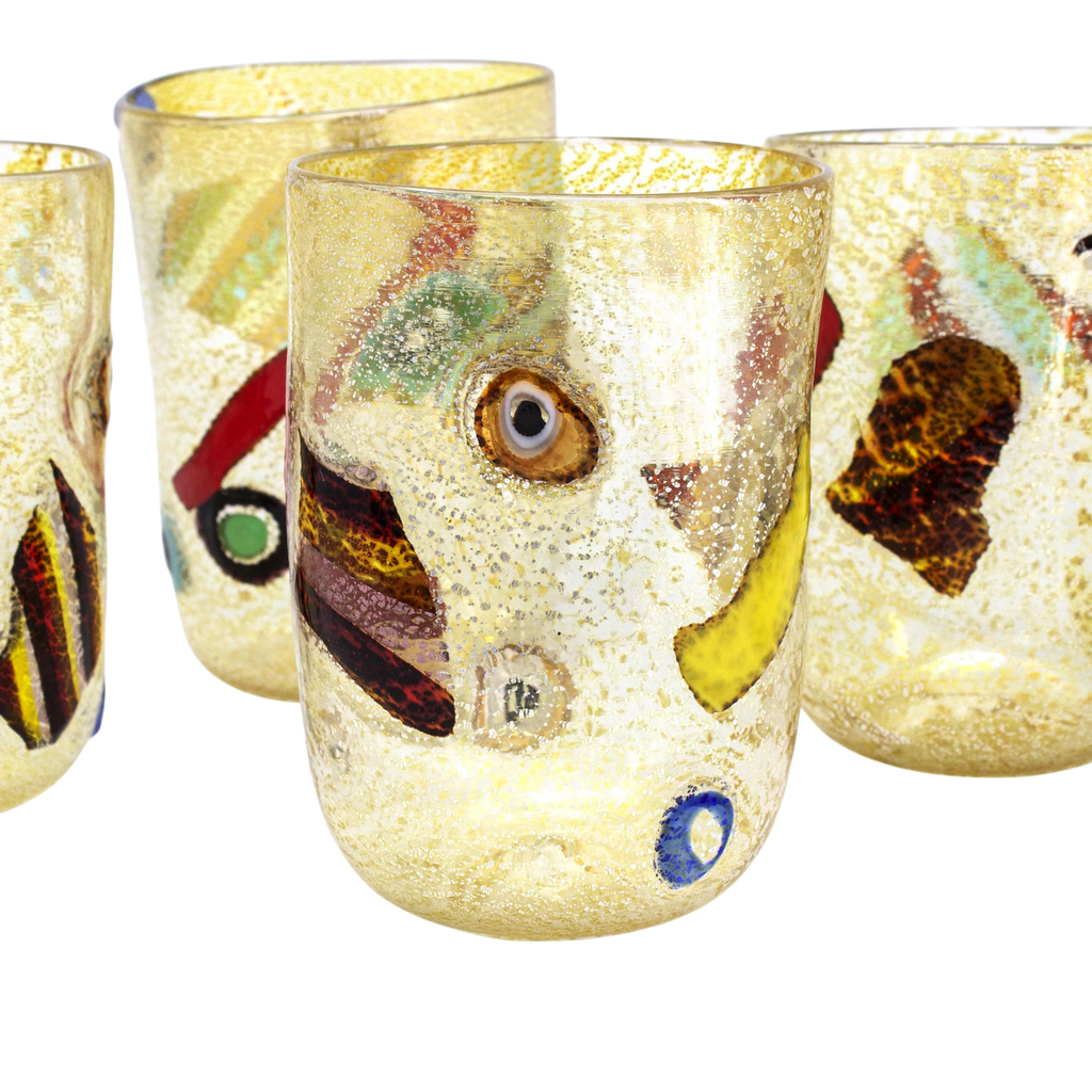 Murano Glass Tumblers Set of 6 Silver Leaf Topaz Amber Venice | BoKa