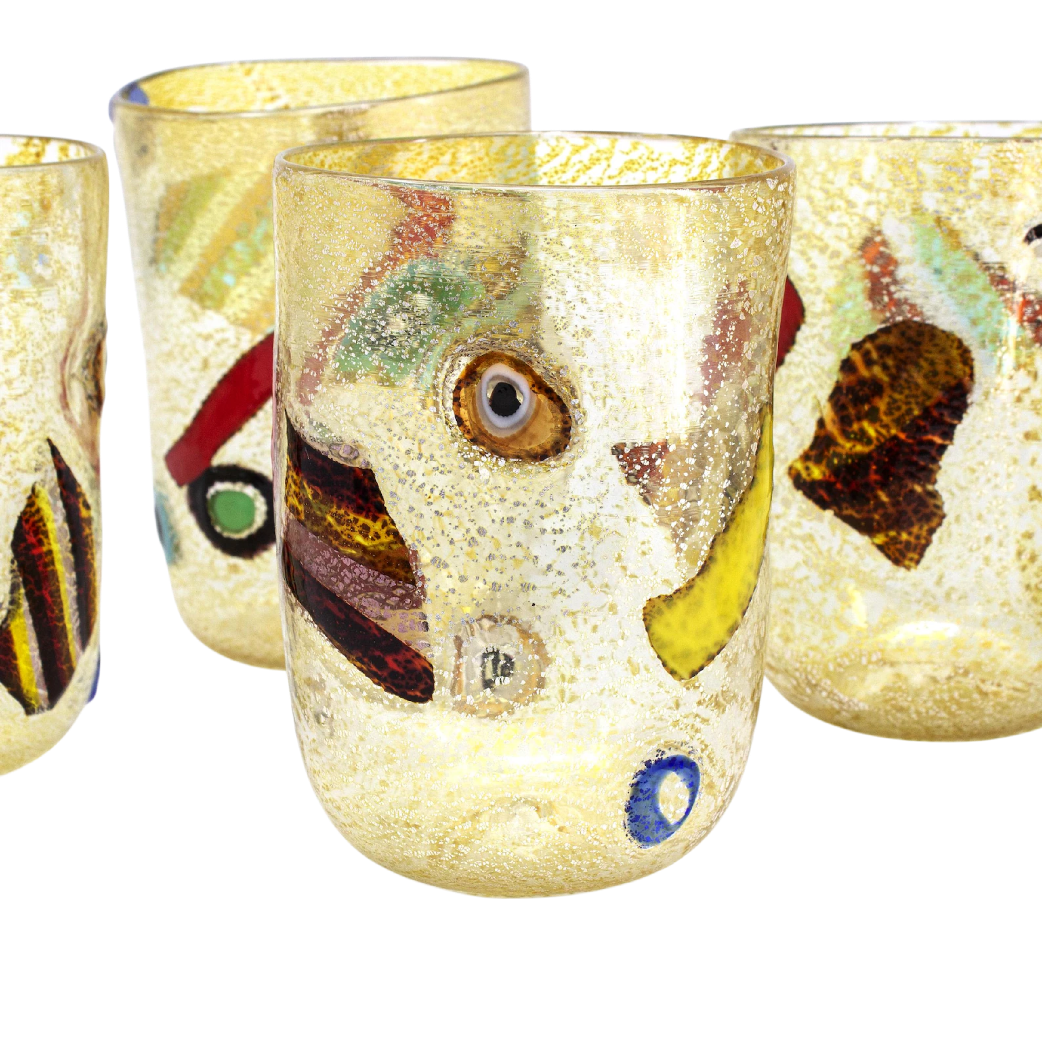 Murano Glass Tumblers Set of 6 Silver Leaf Topaz Amber Venice | BoKa