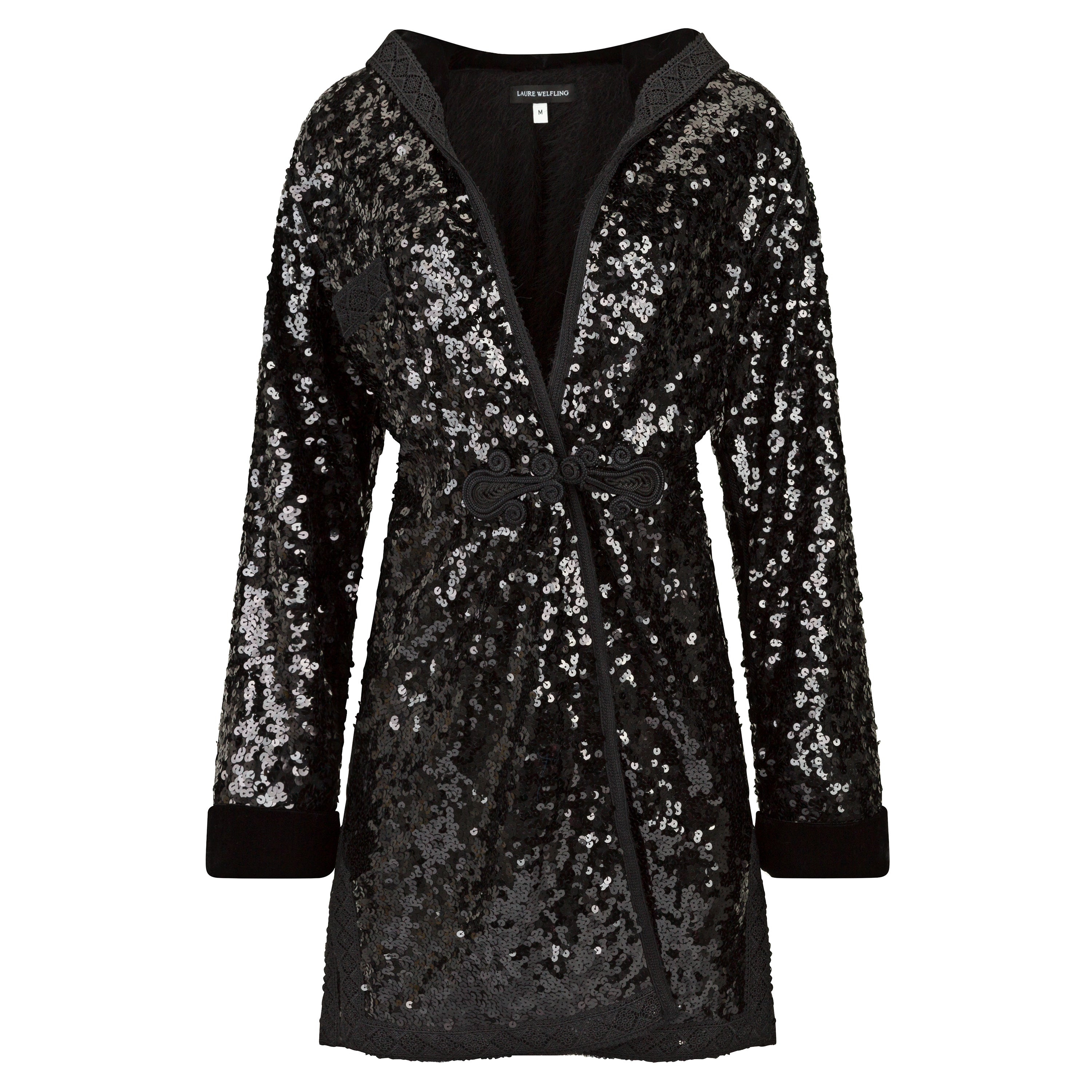 Black Sequins Embroidered Coat