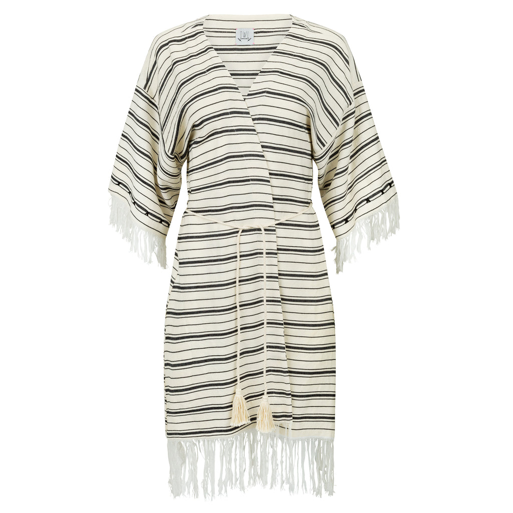 Moroccan Black Stripped Summer Cover Up With Ribbon