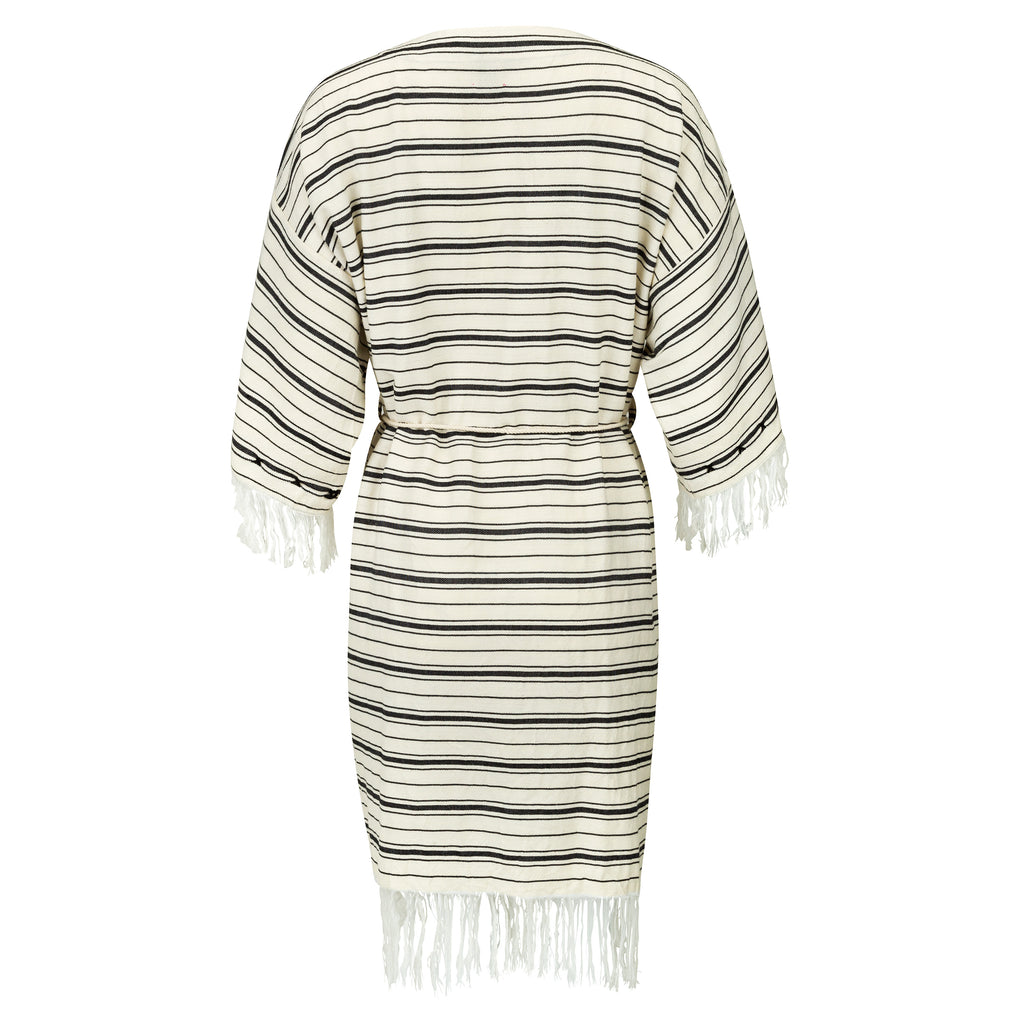 Moroccan Black Stripped Summer Cover Up With Ribbon