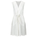 White sleeveless dress with lace details on a white background. Indonesian cool summer vest — handmade designer cotton summer vest from Major Minor Jakarta, relaxed fit, limited edition