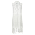 White fringe vest on a white background. Indonesian stringy vest — handmade designer cotton vest with string detail from Major Minor Jakarta, relaxed fit, limited edition