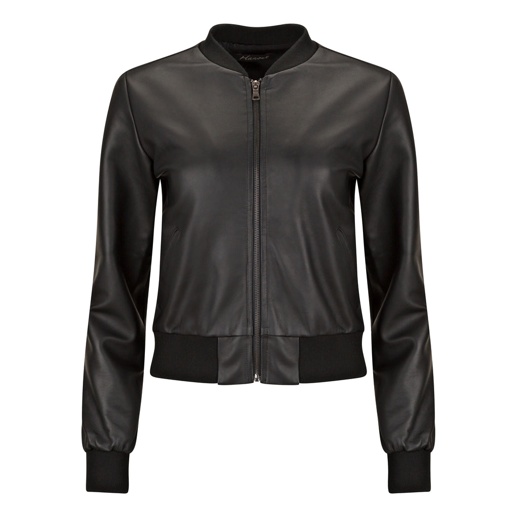 Black leather jacket on a white background. Jewelled biker jacket — handmade designer biker jacket with jewel detailing from Hanout Boutique Marrakech, fitted, limited edition