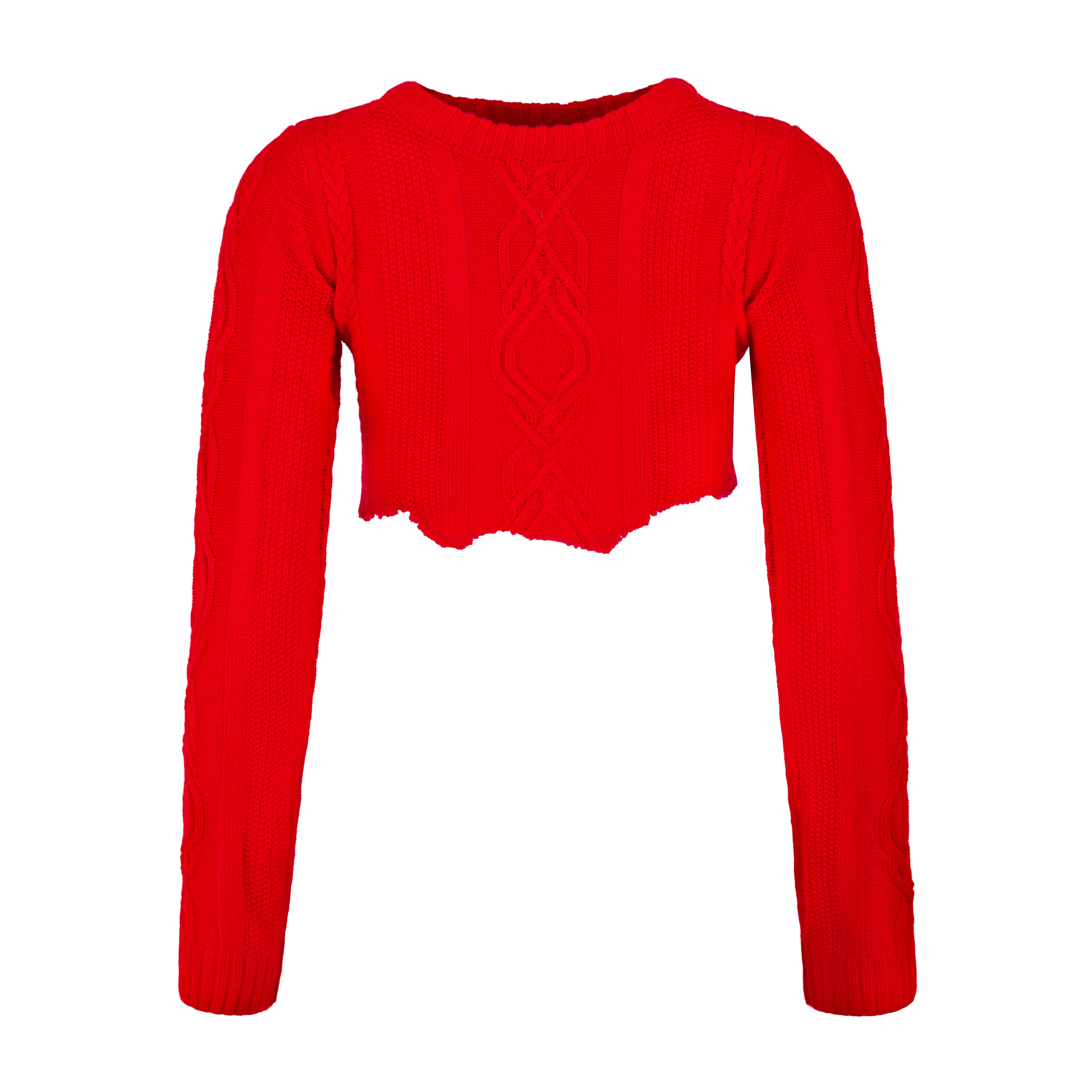 Knitted Long Sleeve Crop Top - Red