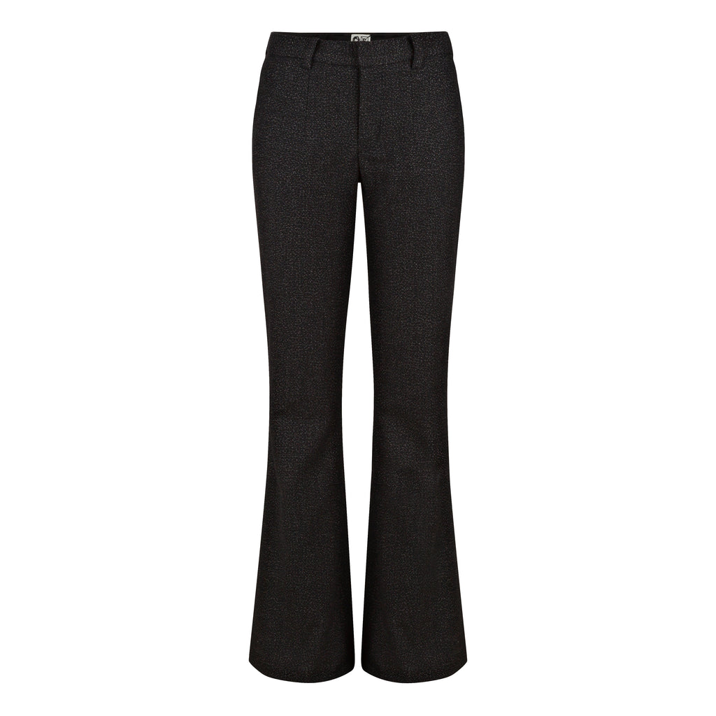 Black flared pants on a white background. Flared wool trousers — handmade designer flared wool trousers from Patrick Owen Jakarta, relaxed fit, limited edition winter piece