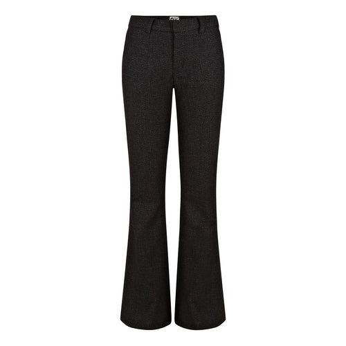 Black flared pants on a white background. Flared wool trousers — handmade designer flared wool trousers from Patrick Owen Jakarta, relaxed fit, limited edition winter piece