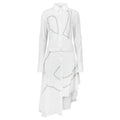 White shirt with decorative stitching on a white background. Indonesian asymmetrical dress — handmade asymmetric designer dress from Major Minor Jakarta, relaxed fit, limited edition