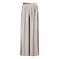 Striped wide-leg pants on a white background. Silver velvet trousers — handmade silver velvet designer trousers from Patrick Owen Jakarta, tailored fit, limited edition