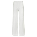 White wide-leg pants on a white background. Double coloured trousers — handmade designer two-tone trousers from Major Minor Jakarta, relaxed fit, limited edition piece