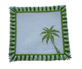 Square pillow with green palm tree design on a white background