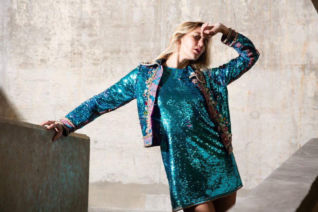 Blue Sequins Party Dress