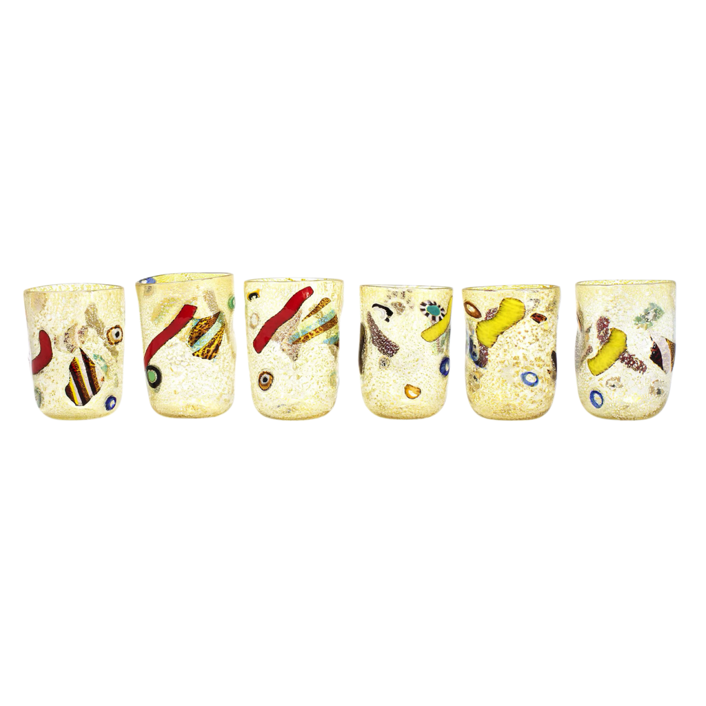 Murano Glass Tumblers Set of 6 Silver Leaf Topaz Amber Venice | BoKa