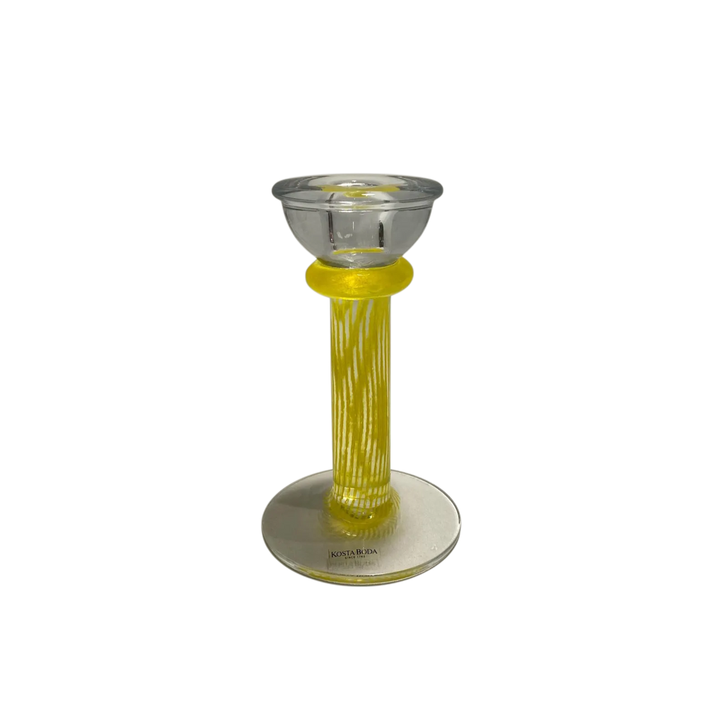 Set of 5 signed Kosta Boda Filippa candlesticks by Kjell Engman. Discontinued. Blue, teal, orange, yellow & purple. Excellent condition. The Home Edit by BoKa.