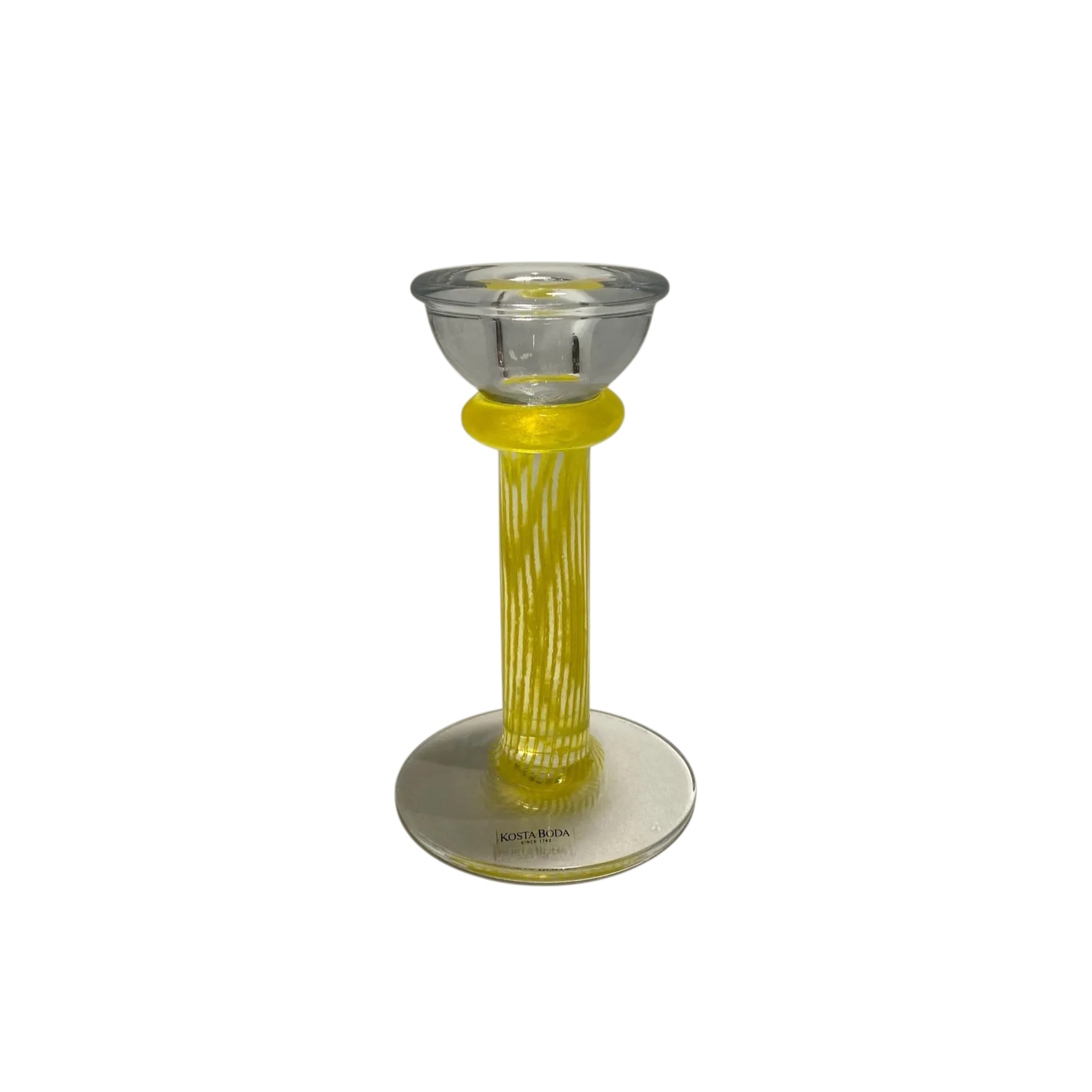 Set of 5 signed Kosta Boda Filippa candlesticks by Kjell Engman. Discontinued. Blue, teal, orange, yellow & purple. Excellent condition. The Home Edit by BoKa.