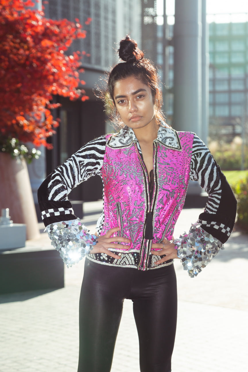 Pink Zebra Print Biker Jacket