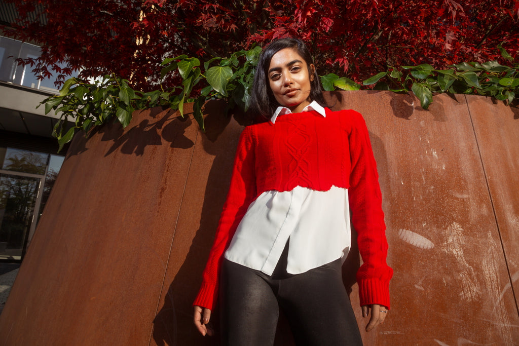 Knitted Long Sleeve Crop Top - Red