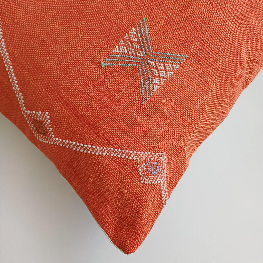 Terracotta Moroccan Sabra Cushion Cover | Handwoven Cactus Silk Berber Throw Pillow | 20×20