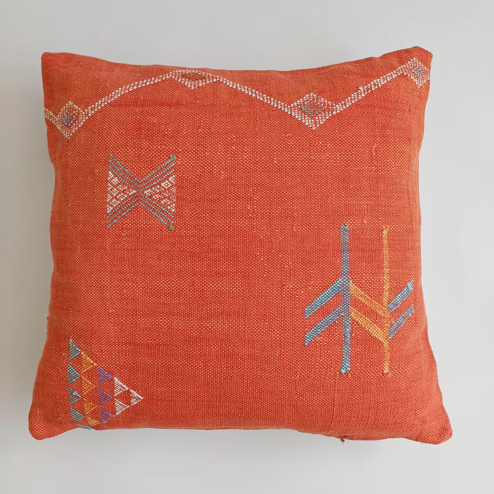 Terracotta Moroccan Sabra Cushion Cover | Handwoven Cactus Silk Berber Throw Pillow | 20×20