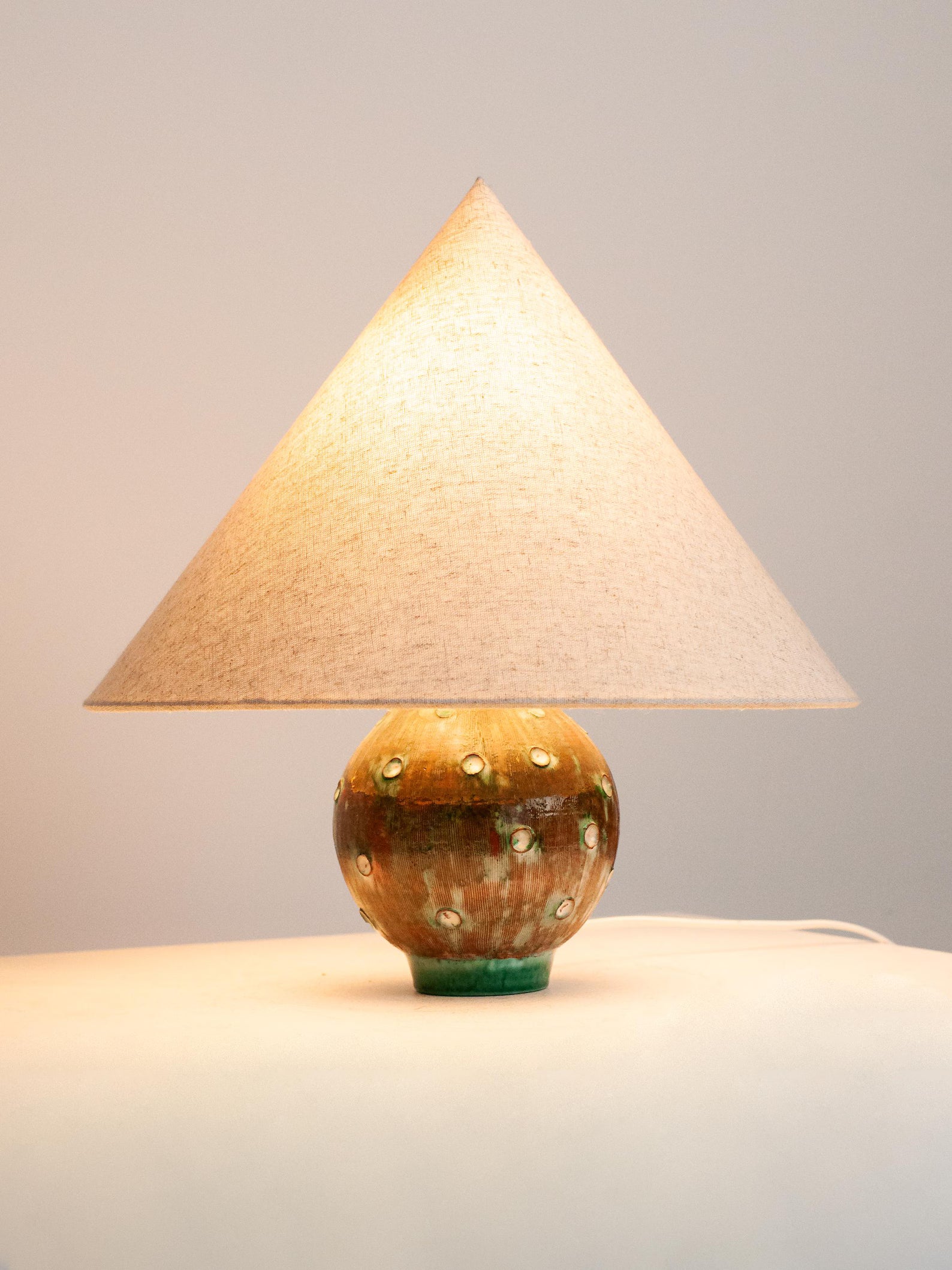 Vintage Studio Ceramic Lamp Base | 1970s Sgraffito Brown & Emerald Glaze | Wabi-Sabi Brutalist Decor