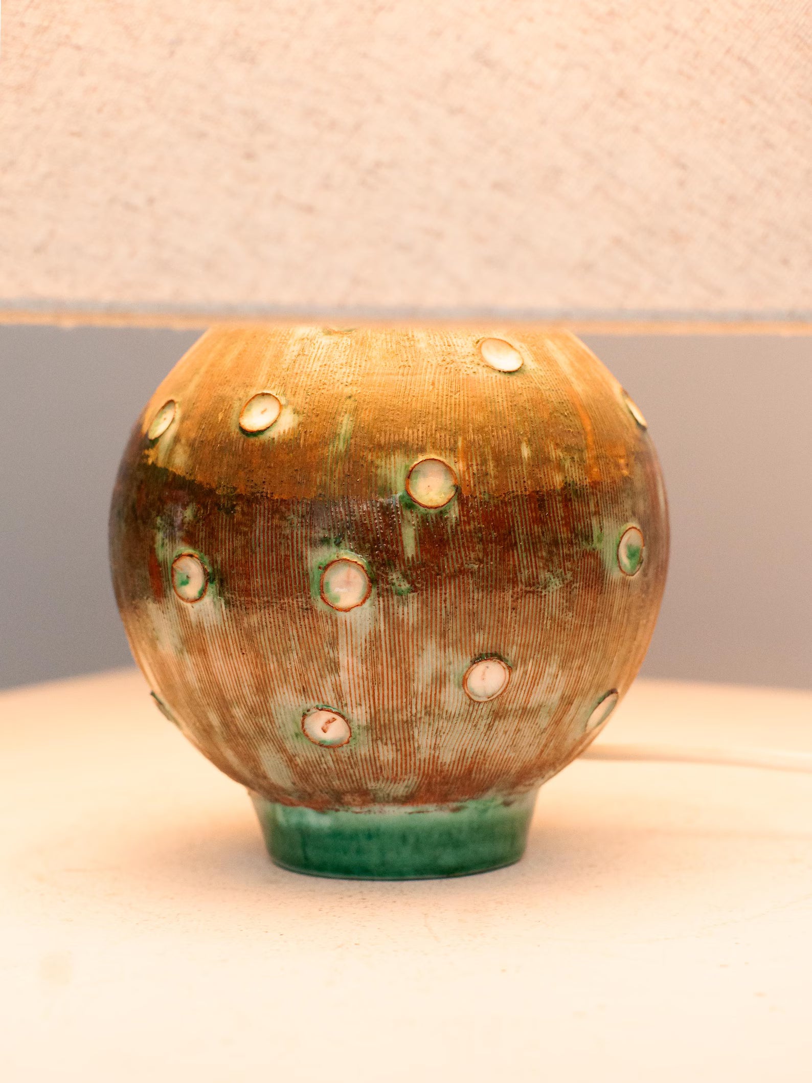 Vintage Studio Ceramic Lamp Base | 1970s Sgraffito Brown & Emerald Glaze | Wabi-Sabi Brutalist Decor