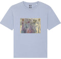 A serene blue organic cotton t-shirt with a hidden ghost abstract design on the front. Hidden Ghosts tee — serene blue organic cotton t-shirt with ghost print, unisex fit, mental health charity tee